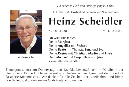 Anzeige von Heinz Scheidler von MGO