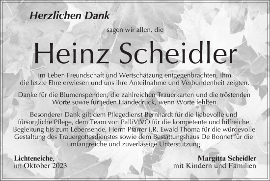 Anzeige von Heinz Scheidler von MGO