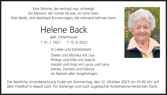 Anzeige von Helene Back von MGO