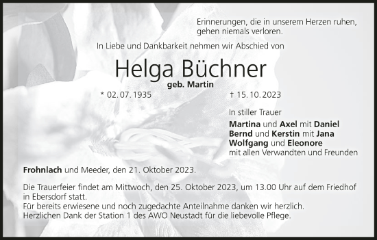 Anzeige von Helga Büchner von MGO