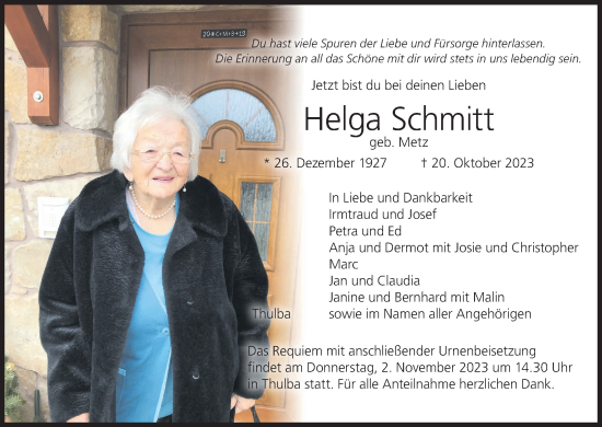 Anzeige von Helga Schmitt von MGO
