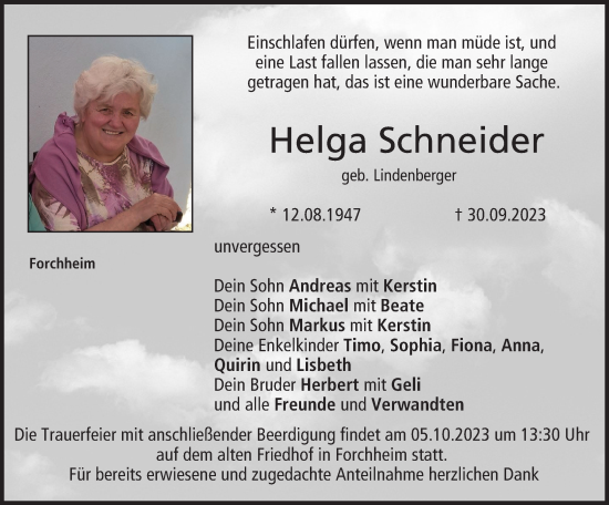 Anzeige von Helga Schneider von MGO