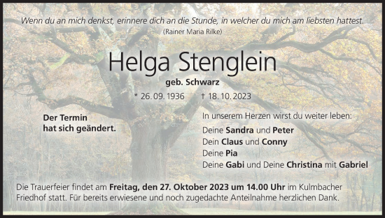 Anzeige von Helga Stenglein von MGO