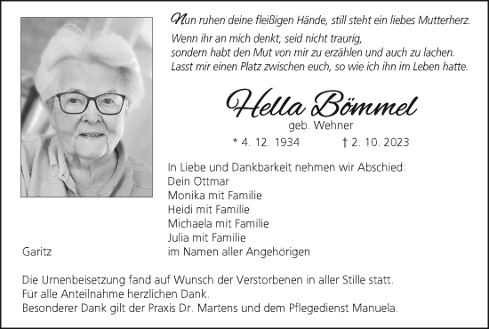 Anzeige von Hella Bömmel von MGO