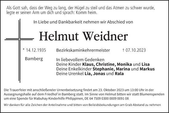 Anzeige von Helmut Weidner von MGO