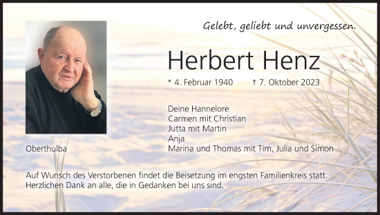 Anzeige von Herbert Henz von MGO