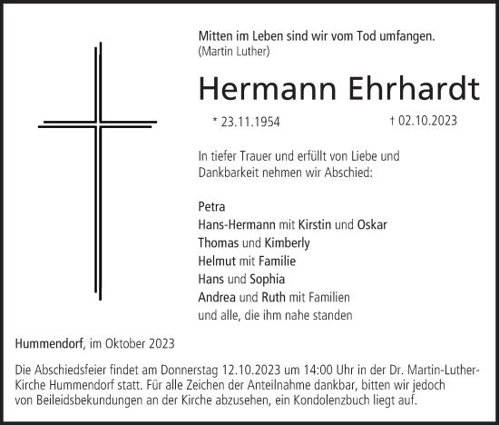Anzeige von Hermann Ehrhardt von MGO