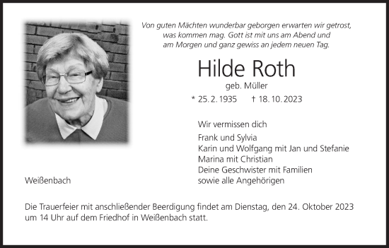 Anzeige von Hilde Roth von MGO