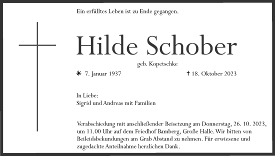 Anzeige von Hilde Schober von MGO