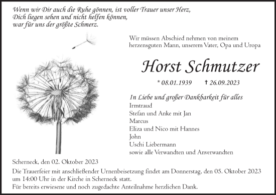 Anzeige von Horst Schmutzer von MGO