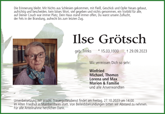 Anzeige von Ilse Grötsch von MGO