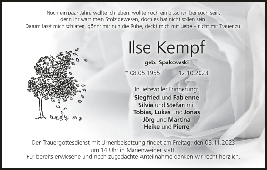 Anzeige von Ilse Kempf von MGO
