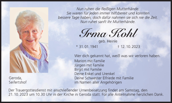 Anzeige von Irma Kohl von MGO