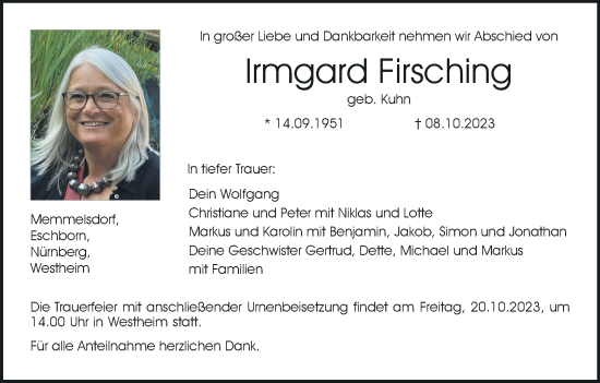 Anzeige von Irmgard Firsching von MGO
