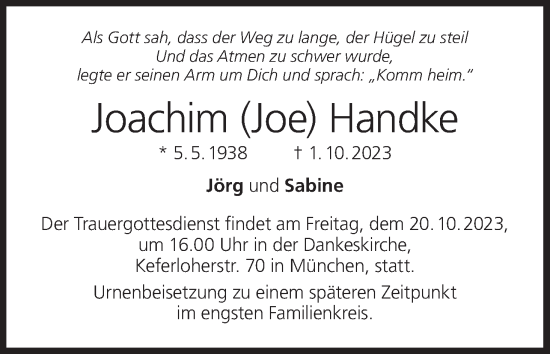 Anzeige von Joachim Handke von MGO
