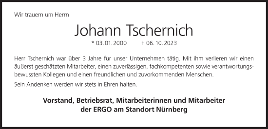 Anzeige von Johann Tschernich von MGO