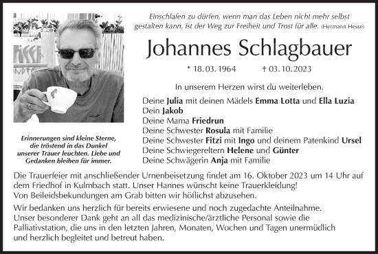 Anzeige von Johannes Schlagbauer von MGO