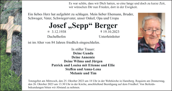 Anzeige von Josef Berger von MGO