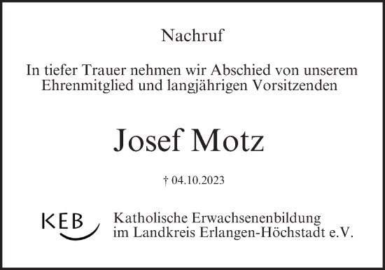 Anzeige von Josef Motz von MGO