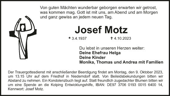 Anzeige von Josef Motz von MGO