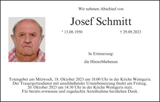 Anzeige von Josef Schmitt von MGO