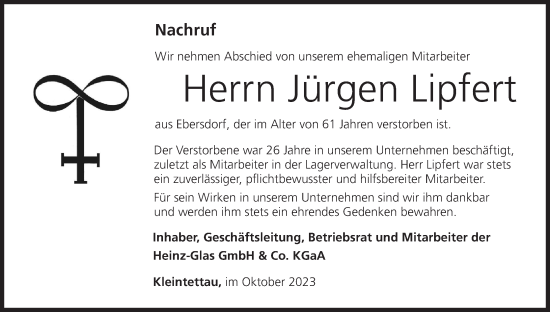 Anzeige von Jürgen Lipfert von MGO