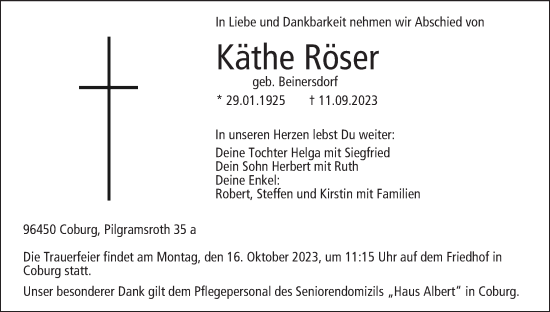 Anzeige von Käthe Röser von MGO