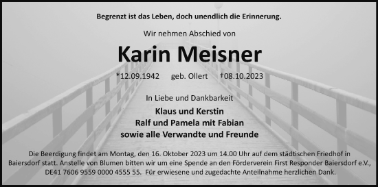 Anzeige von Karin Meisner von MGO