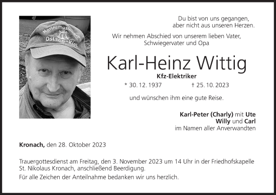 Anzeige von Karl-Heinz Wittig von MGO
