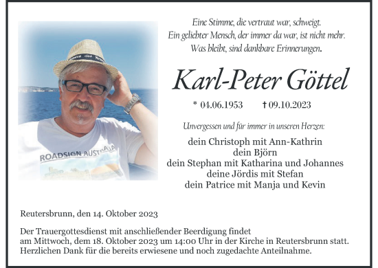 Anzeige von Karl-Peter Göttel von MGO