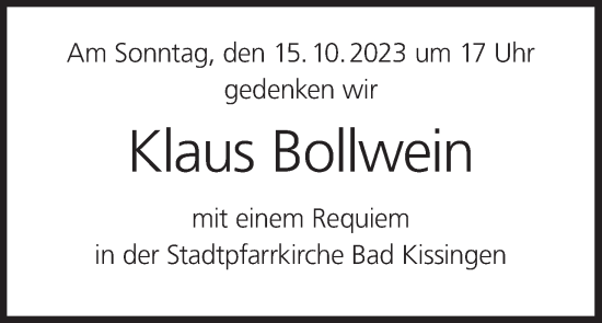 Anzeige von Klaus Bollwein von MGO