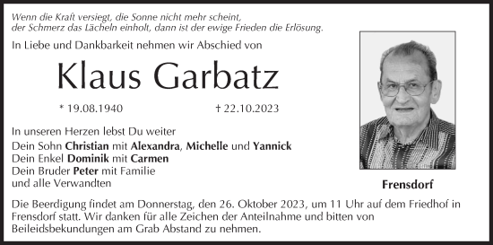 Anzeige von Klaus Garbatz von MGO