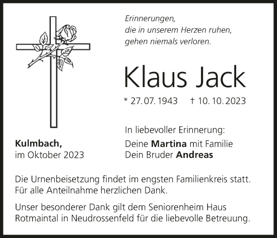 Anzeige von Klaus Jack von MGO