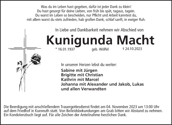 Anzeige von Kunigunda Macht von MGO