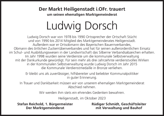 Anzeige von Ludwig Dorsch von MGO