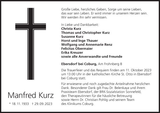 Anzeige von Manfred Kurz von MGO