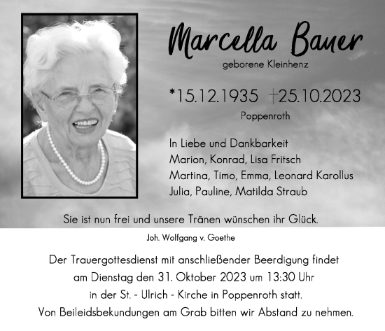 Anzeige von Marcella Bauer von MGO