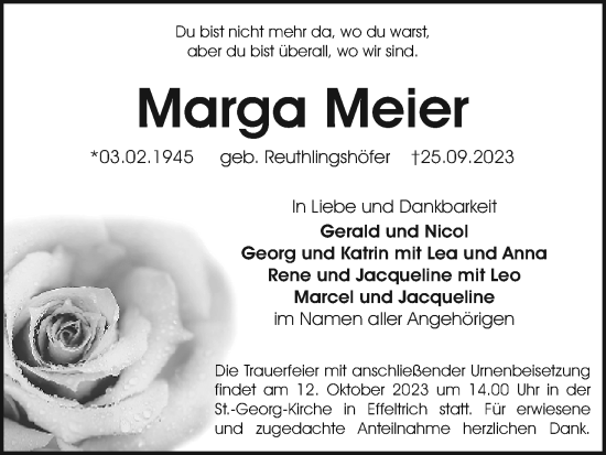 Anzeige von Marga Meier von MGO