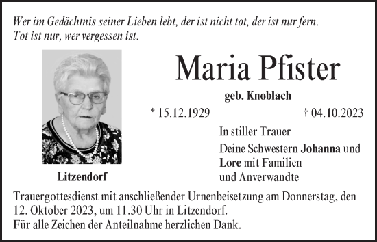 Anzeige von Maria Pfister von MGO
