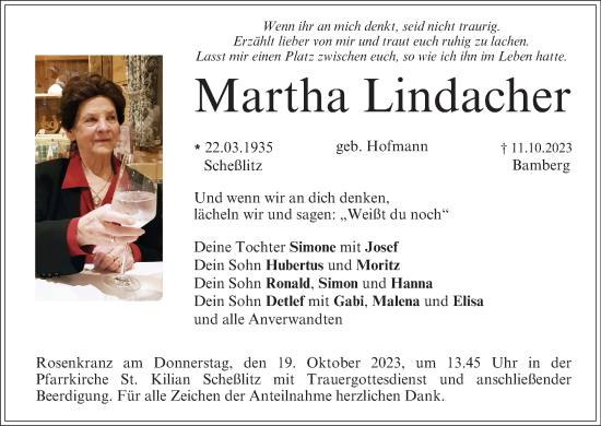 Anzeige von Martha Lindacher von MGO