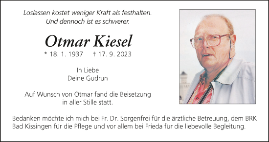 Anzeige von Otmar Kiesel von MGO