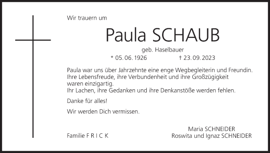 Anzeige von Paula Schaub von MGO