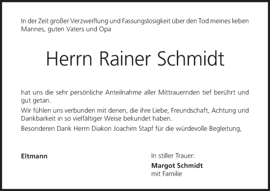 Anzeige von Rainer Schmidt von MGO