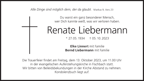 Anzeige von Renate Liebermann von MGO