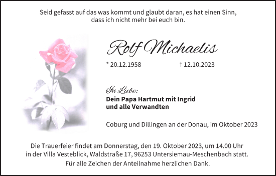 Anzeige von Rolf Michaelis von MGO