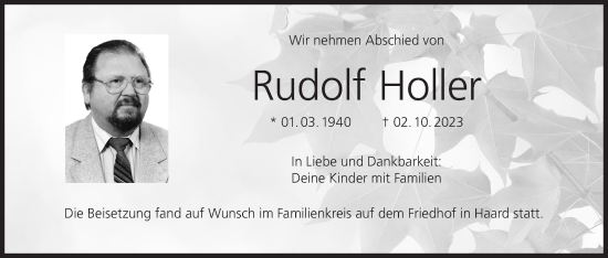 Anzeige von Rudolf Holler von MGO