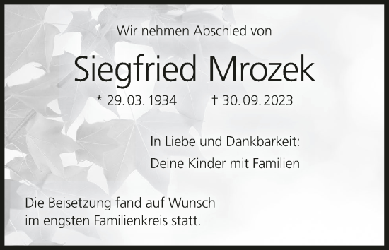 Anzeige von Siegfried Mrozek von MGO
