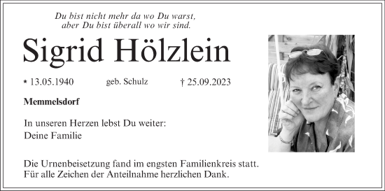 Anzeige von Sigrid Hölzlein von MGO