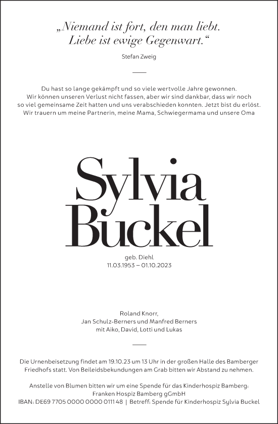 Anzeige von Sylvia Buckel von MGO