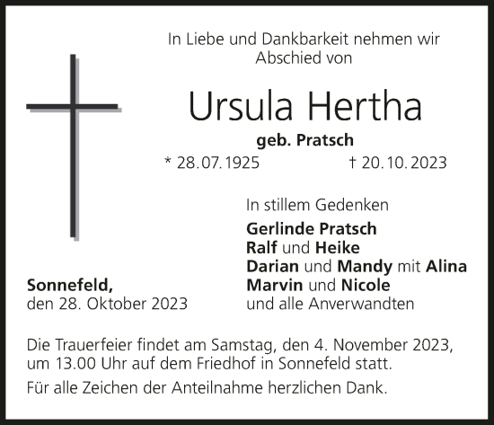 Anzeige von Ursula Hertha von MGO